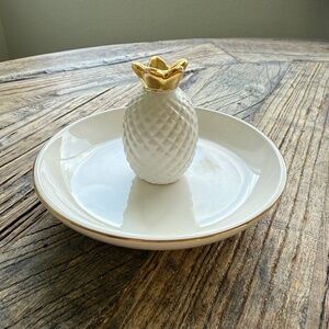 SoHa Living Ceramic White & Gold Pineapple Ring Dish
